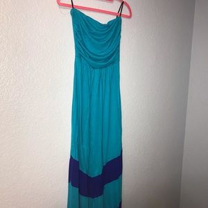 Blue Strapless Maxi Dress